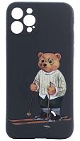 Силиконовый чехол для Apple iPhone 12 Pro медведь в очках в ассортименте черный