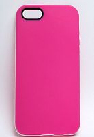Накладка силиконовая для iPhone 5 с пластиковым ободком темно-розовая