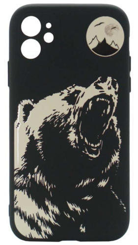 Силиконовый чехол для Apple iPhone 11 Soft с рисунком медведь черный