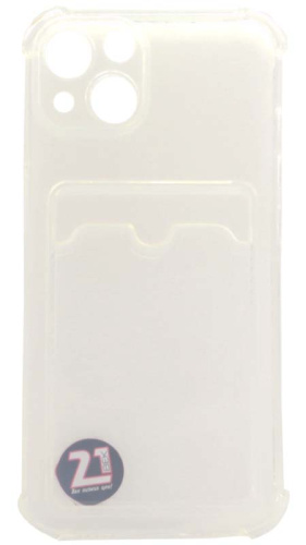 Силиконовый чехол для Apple iPhone 13 с кардхолдером и уголками прозрачный