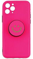 Силиконовый чехол для Apple iPhone 11 Pro смайлик с держателем неоновый розовый