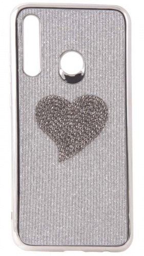 Силиконовый чехол для Huawei Honor 10i текстильный со стразами сердце серебро