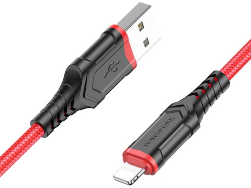 Кабель USB - 8 pin Borofone BX67, 1.0м, круглый, 2.4A ткань красный