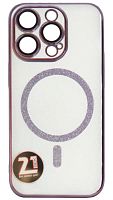 Силиконовый чехол для Apple iPhone 14 Pro magsafe с блестками и линзами фиолетовый