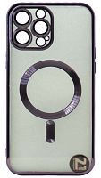 Силиконовый чехол для Apple iPhone 13 Pro Max Berlia Magsafe прозрачный фиолетовый борт
