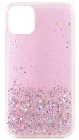 Силиконовый чехол для Apple iPhone 11 с блестками и звездами розовый