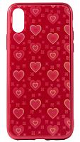 Силиконовый чехол для Apple iPhone X/XS стеклянный сердечки красный