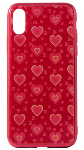 Силиконовый чехол для Apple iPhone X/XS стеклянный сердечки красный