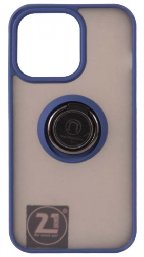 Силиконовый чехол для Apple iPhone 13 Pro хром с кольцом синий фото 2