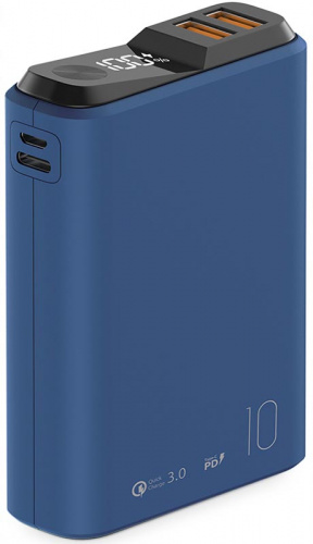 Внешний аккумулятор QS-10, 10000mAh, 20W QuickCharge3.0/PowerDelivery LCD OLMIO синий