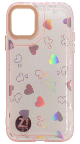 Силиконовый чехол для Apple iPhone 11 сердечки прозрачный розовый