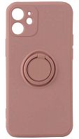 Силиконовый чехол для Apple iPhone 12 mini матовый с кольцом бледно-розовый