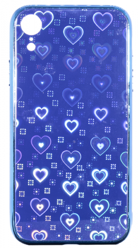 Силиконовый чехол для Apple iPhone XR стеклянный сердечки синий