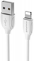 Кабель USB - Apple 8 pin Borofone BX19 Benefit, 1.0м, круглый, 2.1A, силикон белый