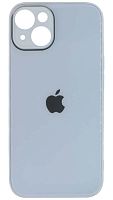 Силиконовый чехол для Apple iPhone 14 стеклянный с защитой камеры бледно-голубой