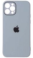 Силиконовый чехол для Apple iPhone 12 Pro стеклянный с защитой камеры бледно-голубой
