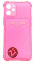 Силиконовый чехол для Apple iPhone 12 mini с кардхолдером и уголками прозрачный розовый