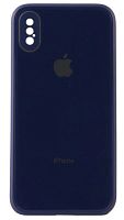 Силиконовый чехол для Apple iPhone X/XS стеклянный с защитой камеры синий