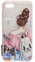 Силиконовый чехол для Huawei Honor 7A/Y5 (2018) с бортиком девушка спиной и портфелем розовый