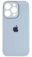 Силиконовый чехол для Apple iPhone 14 Pro стеклянный с защитой камеры бледно-голубой