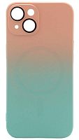 Силиконовый чехол для Apple iPhone 14 MagSafe с защитой линз розовый/голубой
