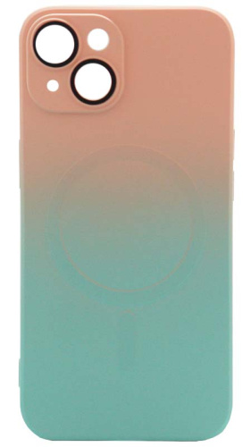 Силиконовый чехол для Apple iPhone 14 MagSafe с защитой линз розовый/голубой
