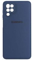 Силиконовый чехол для Samsung Galaxy A12/A125 с защитой камеры кожа с лого синий