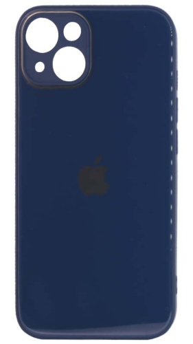 Силиконовый чехол для Apple iPhone 14 стеклянный с защитой камеры синий