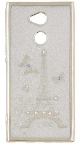 Силиконовый чехол для Sony Xperia XA2 Paris со стразами и окантовкой серебро