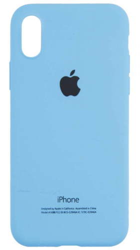 Силиконовый чехол для Apple iPhone X/XS с яблоком голубой