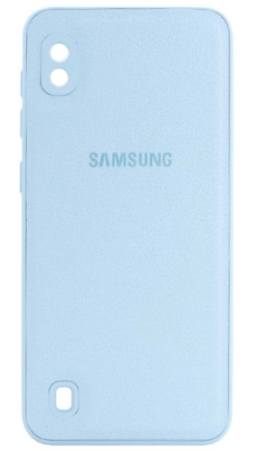 Силиконовый чехол для Samsung Galaxy A10/A105 с защитой камеры кожа с лого голубой