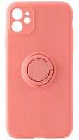 Силиконовый чехол для Apple iPhone 11 матовый с кольцом ярко-розовый