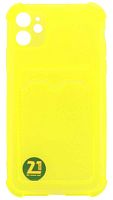 Силиконовый чехол для Apple iPhone 11 с кардхолдером и уголками прозрачный желтый