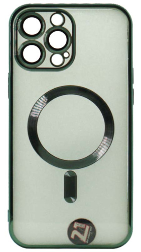 Силиконовый чехол для Apple iPhone 13 Pro Max Berlia Magsafe прозрачный зелёный борт