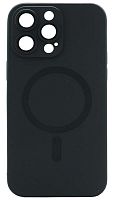 Силиконовый чехол для Apple iPhone 14 Pro Max magsafe металл с защитой камеры черный