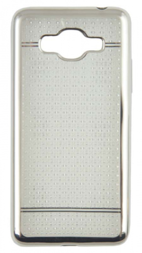 Силиконовый чехол для Samsung Galaxy G532/J2 Prime белый с блестящими ромбиками и серебр окантовкой