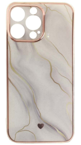 Силиконовый чехол для Apple iPhone 13 Pro с золотой окантовкой мрамор белый