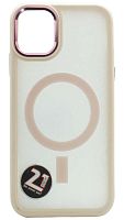 Силиконовый чехол для Apple iPhone 11 прозрачный magsafe металл кнопка розовый