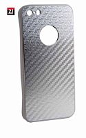 Силиконовый чехол для Apple iPhone 5/5S с аллюминиевой вставкой карбон серебряный