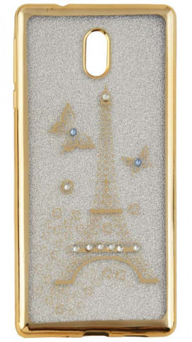 Силиконовый чехол для Nokia 3 Paris со стразами и блёстками золото