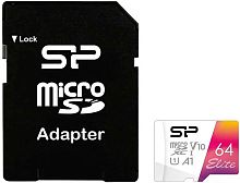 64GB карта памяти MicroSDHC class10 Silicon Power+SD адаптер