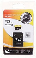 64GB карта памяти microSDXC Exployd Class10 UHS-1 Elite SD 45 MB/s с адаптером чёрный
