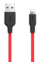 Кабель USB - Apple 8 pin HOCO X21 1.0м круглый 2.4A силикон чёрно-красный