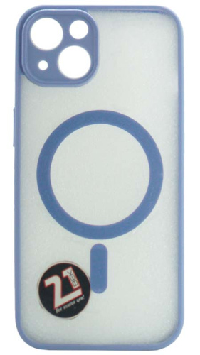 Силиконовый чехол для Apple iPhone 13 MagSafe с окантовкой и защитой камеры голубой