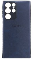 Силиконовый чехол для Samsung Galaxy S22 Ultra кожа с лого синий