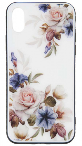Силиконовый чехол для Apple iPhone X/XS стеклянный белые розы