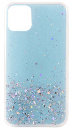 Силиконовый чехол для Apple iPhone 11 с блестками и звездами голубой