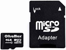 4GB карта памяти MicroSDHC class10 OltraMax +SD адаптер OM004GCSDHC4 чёрный 