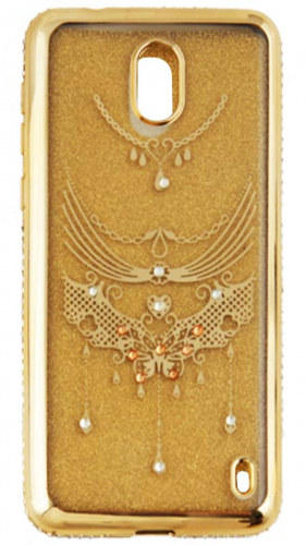 Силиконовый чехол для Nokia 2 ожерелье со стразами блёстками и окантовкой из страз золото