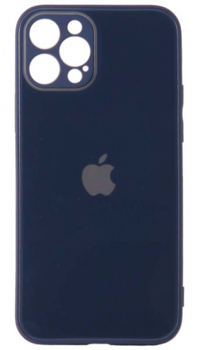 Силиконовый чехол для Apple iPhone 12 Pro стеклянный с защитой камеры синий
